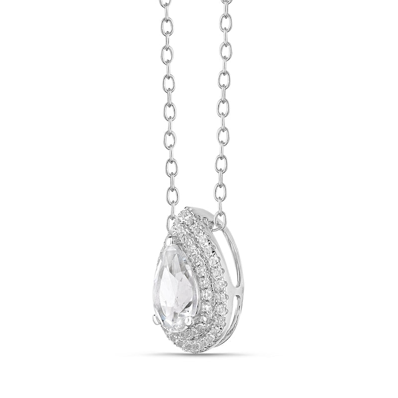 Pear-Shaped White Topaz Double Frame Pendant in Sterling Silver - 20