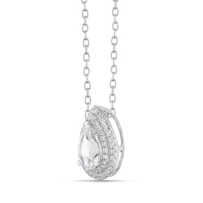 Pear-Shaped White Topaz Double Frame Pendant in Sterling Silver - 20