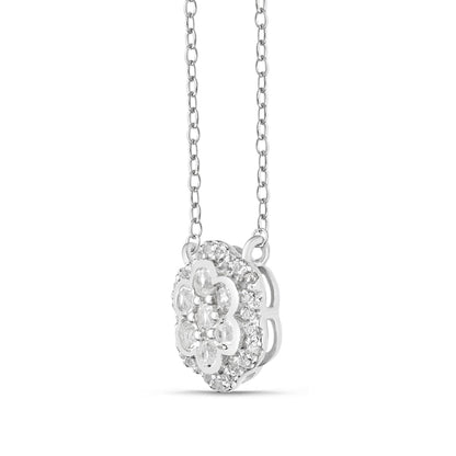 White Topaz Frame Flower Necklace in Sterling Silver