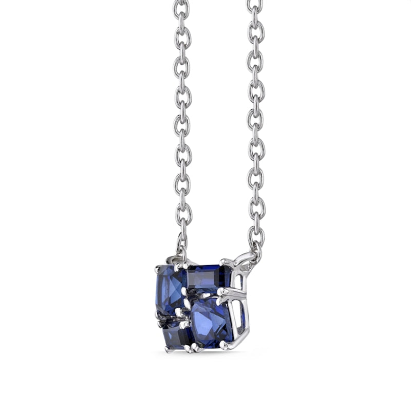 Baguette and Cushion-Cut Lab-Created Blue Sapphire Quartet Necklace in Sterling Silver