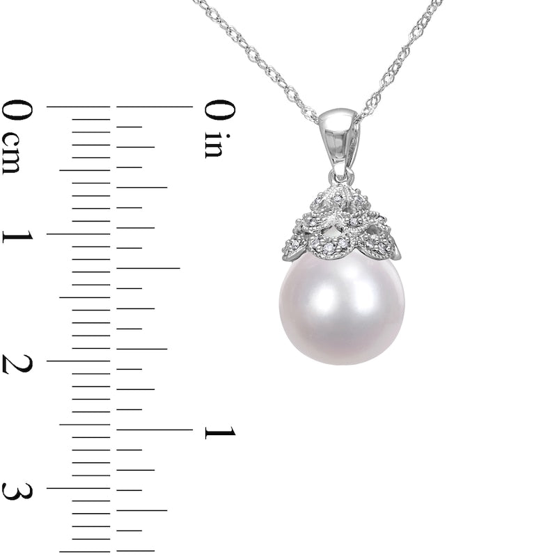 10.0-10.5mm Baroque Cultured South Sea Pearl and 0.05 CT. T.W. Natural Diamond Antique Vintage-Style Pendant in 14K White Gold - 17