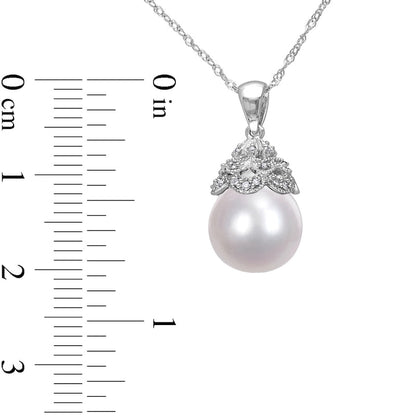 10.0-10.5mm Baroque Cultured South Sea Pearl and 0.05 CT. T.W. Natural Diamond Antique Vintage-Style Pendant in 14K White Gold - 17