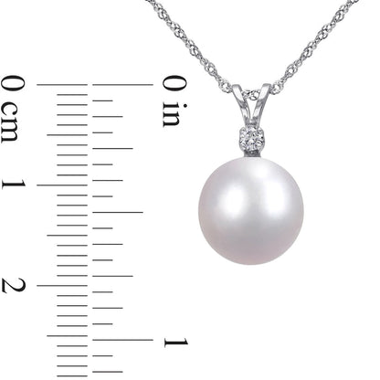 9.0-10.0mm Cultured South Sea Pearl and 0.05 CT. T.W. Natural Diamond Pendant in 14K White Gold - 17