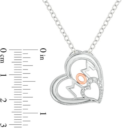 Natural Diamond Accent Tilted Heart MOM" Pendant in Sterling Silver and 10K Rose Gold"