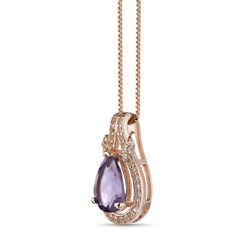 Pear-Shaped Amethyst and White Topaz Frame Doorknocker Pendant in Sterling Silver with 18K Rose Gold Plate