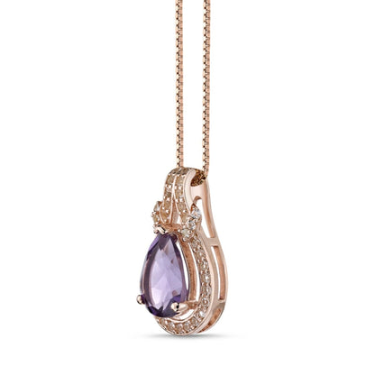 Pear-Shaped Amethyst and White Topaz Frame Doorknocker Pendant in Sterling Silver with 18K Rose Gold Plate