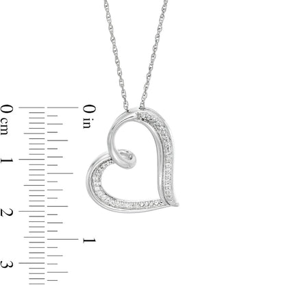 0.07 CT. T.W. Natural Diamond Tilted Ribbon Heart Pendant in Sterling Silver