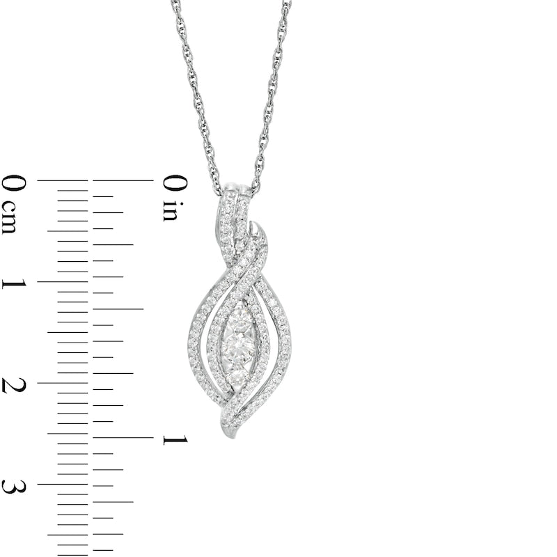0.5 CT. T.W. Natural Diamond Three Stone Open Flame Pendant in Sterling Silver
