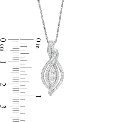 0.5 CT. T.W. Natural Diamond Three Stone Open Flame Pendant in Sterling Silver