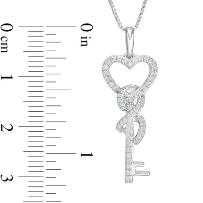 0.25 CT. T.W. Natural Diamond Heart-Top Key with Infinity Ribbon Pendant in Sterling Silver