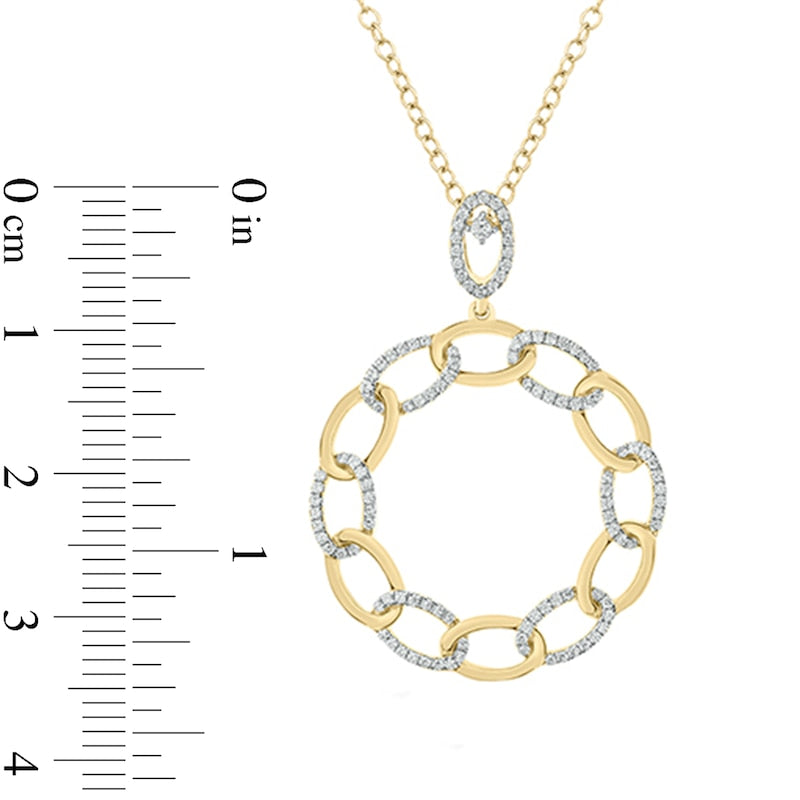 0.5 CT. T.W. Natural Diamond Alternating Links Circle Pendant in 10K Yellow Gold