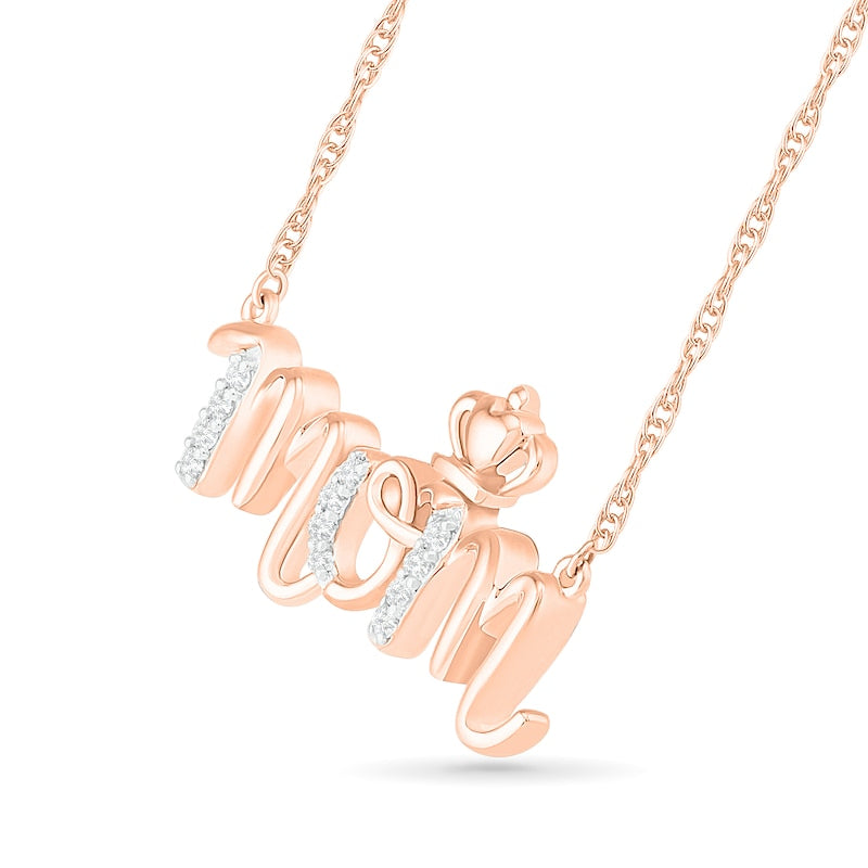 0.07 CT. T.W. Natural Diamond mom" Crown Necklace in 10K Rose Gold - 17.25""