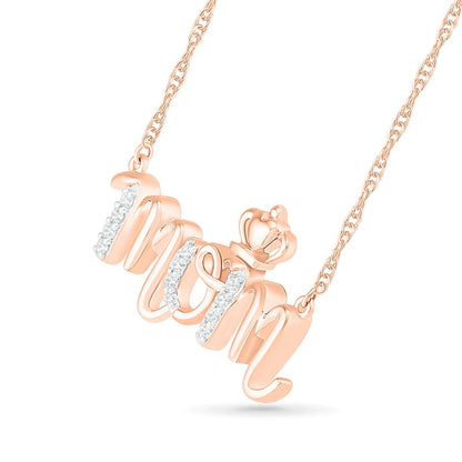 0.07 CT. T.W. Natural Diamond mom" Crown Necklace in 10K Rose Gold - 17.25""
