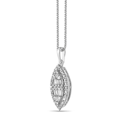 0.25 CT. T.W. Baguette and Round Natural Diamond Marquise Pendant in 10K White Gold