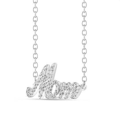 0.2 CT. T.W. Natural Diamond Mom" Necklace in 14K White Gold"