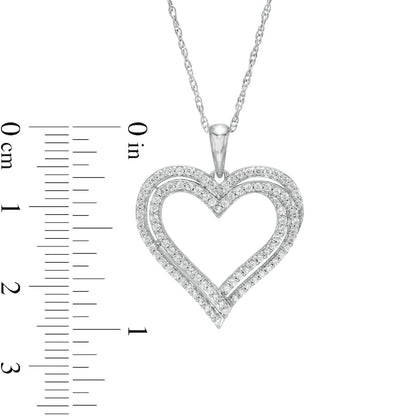0.5 CT. T.W. Natural Diamond Double Heart Pendant in Sterling Silver