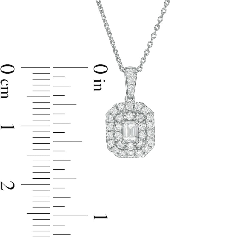 0.5 CT. T.W. Certified Emerald-Cut Lab-Created Diamond Octagonal Double Frame Pendant in 14K White Gold (F/SI2)