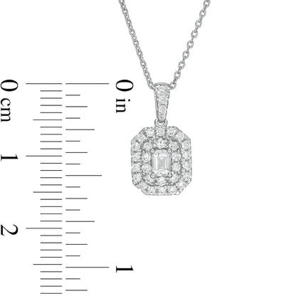 0.5 CT. T.W. Certified Emerald-Cut Lab-Created Diamond Octagonal Double Frame Pendant in 14K White Gold (F/SI2)