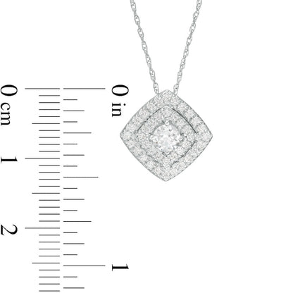 0.5 CT. T.W. Natural Diamond Tilted Double Cushion Frame Pendant in 10K White Gold