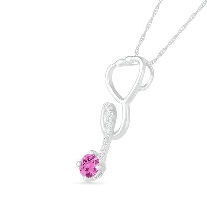 3.0mm Lab-Created Pink and White Sapphire Tilted Loop Stethoscope Pendant in Sterling Silver