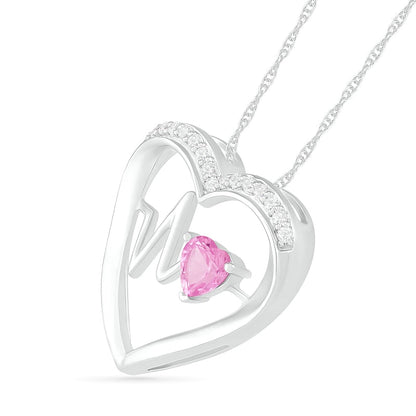 4.0mm Lab-Created Pink and White Sapphire Heartbeat Heart Pendant in Sterling Silver