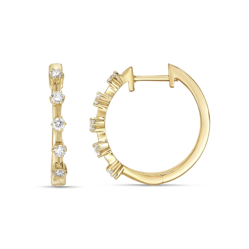 0.25 CT. T.W. Diamond Five Stone Station Hoop Earrings in 10K Gold