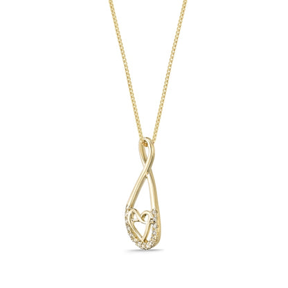 0.1 CT. T.W. Natural Diamond Linear Infinity with Heart Pendant in 10K Yellow Gold
