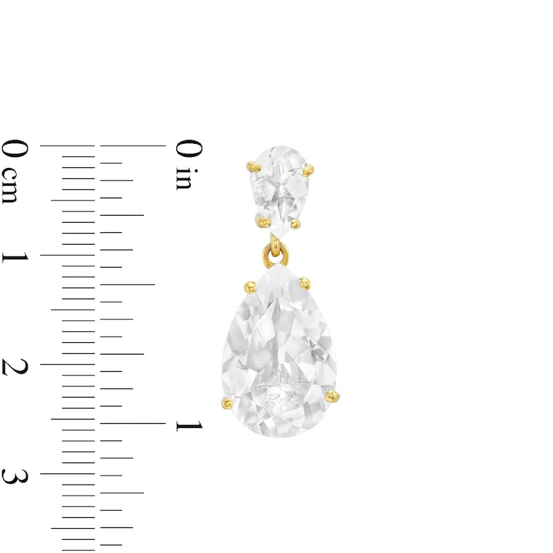Pear-Shaped White Quartz Double Teardrop Earrings in Sterling Silver and 10K Gold Plate