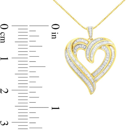 0.75 CT. T.W. Baguette and Round Natural Diamond Swirl Heart Pendant in Sterling Silver with 14K Gold Plate