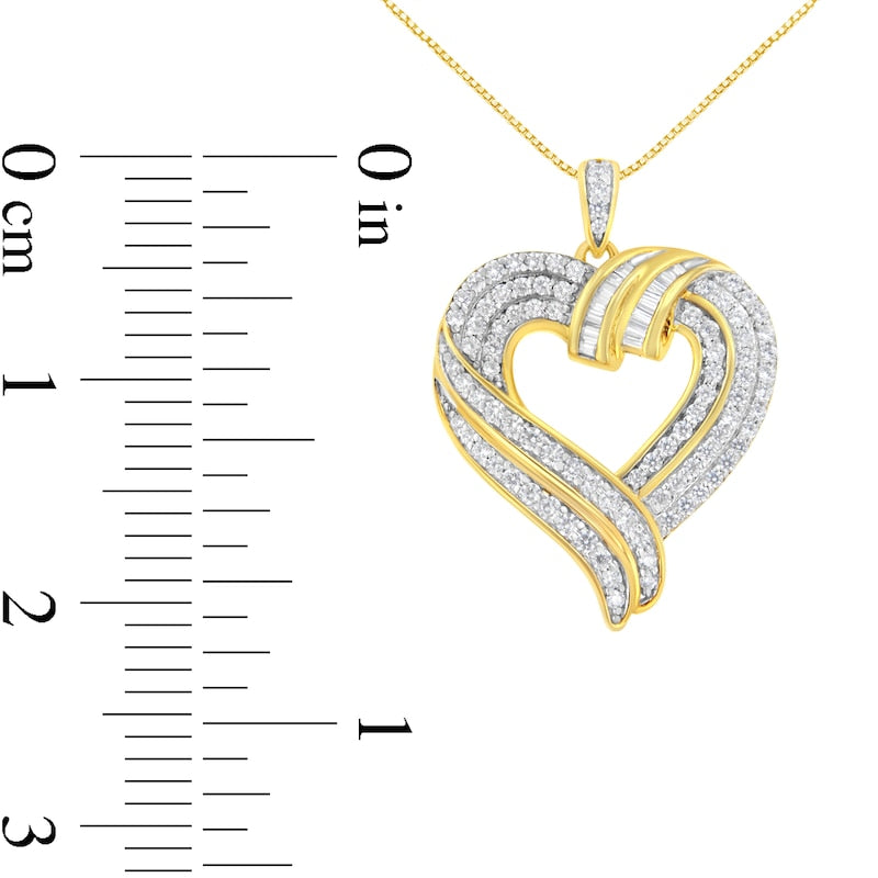 1 CT. T.W. Natural Diamond Swirl Top Heart Pendant in Sterling Silver with 14K Gold Plate