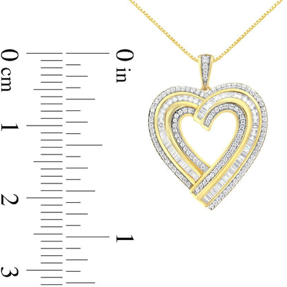 1.38 CT. T.W. Baguette and Round Natural Diamond Heart Pendant in Sterling Silver with 14K Gold Plate