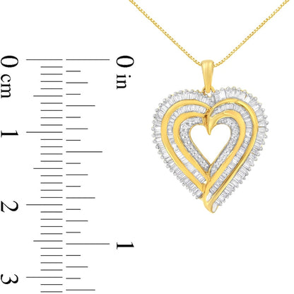 1.5 CT. T.W. Baguette and Round Natural Diamond Heart Pendant in Sterling Silver with 14K Gold Plate