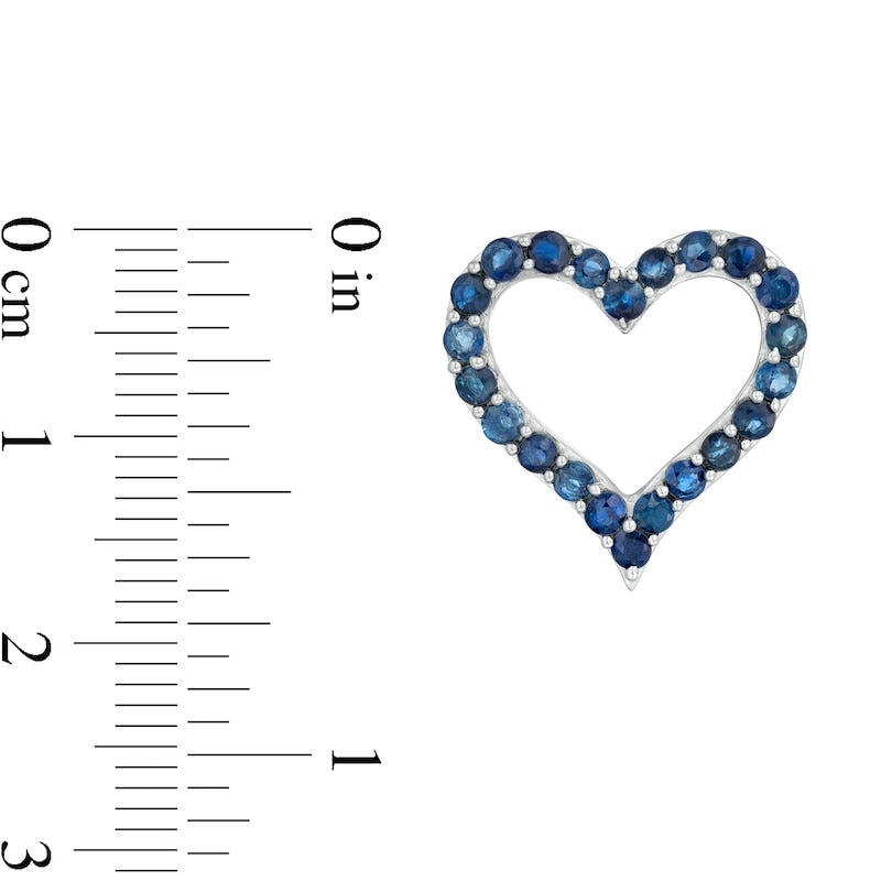 Blue Sapphire Heart Outline Stud Earrings in Sterling Silver