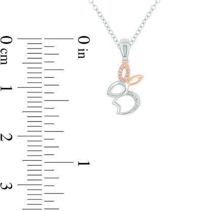 Natural Diamond Accent Bunny Outline Pendant in Sterling Silver and 10K Rose Gold