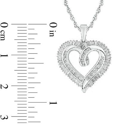 0.75 CT. T.W. Baguette and Round Natural Diamond Looped Heart Pendant in 10K White Gold
