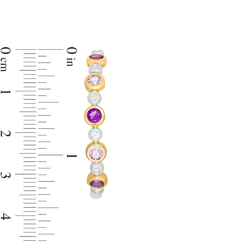 Rose de France and Purple Amethyst with White Topaz Alternating Bubble Hoop Earrings in Sterling Silver and 14K GP