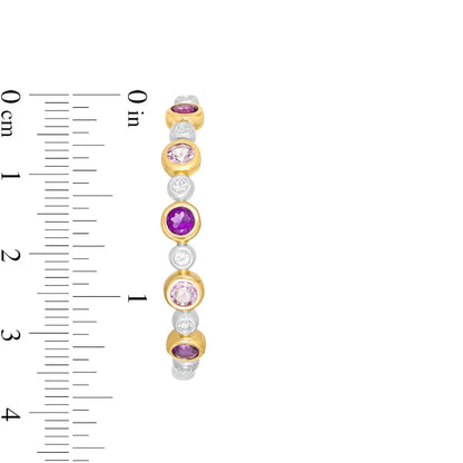 Rose de France and Purple Amethyst with White Topaz Alternating Bubble Hoop Earrings in Sterling Silver and 14K GP