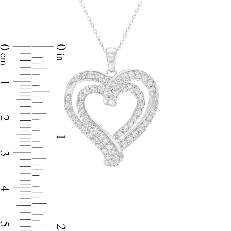 2 CT. T.W. Natural Diamond Double Row Ribbon Heart Pendant in 10K White Gold