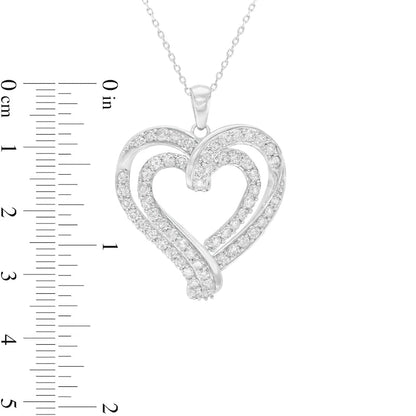 2 CT. T.W. Natural Diamond Double Row Ribbon Heart Pendant in 10K White Gold