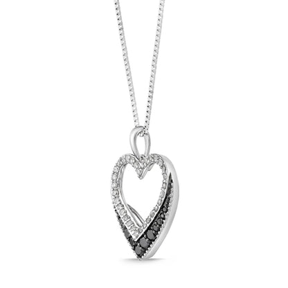 0.5 CT. T.W. Enhanced Black and White Natural Diamond Antique Vintage-Style Heart Pendant in Sterling Silver