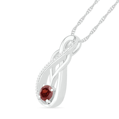 Garnet and 0.05 CT. T.W. Natural Diamond Overlay Infinity Pendant in Sterling Silver