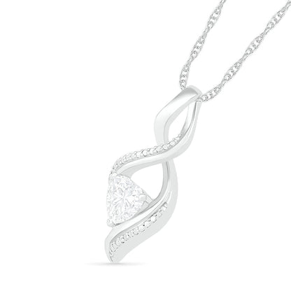 Heart-Shaped White Lab-Created Sapphire and Diamond Accent Infinity Flame Pendant in Sterling Silver