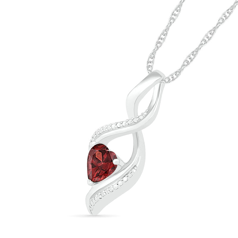 Heart-Shaped Garnet and Natural Diamond Accent Infinity Flame Pendant in Sterling Silver