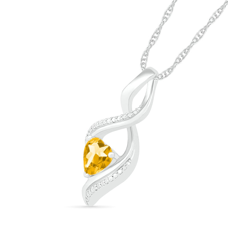 Heart-Shaped Citrine and Natural Diamond Accent Infinity Flame Pendant in Sterling Silver