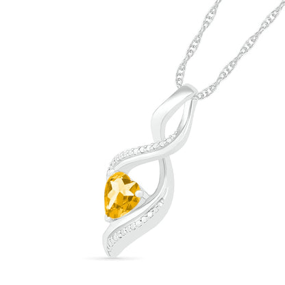 Heart-Shaped Citrine and Natural Diamond Accent Infinity Flame Pendant in Sterling Silver