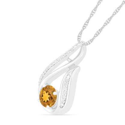 6.0mm Citrine and 0.07 CT. T.W. Natural Diamond Beaded Open Flame Pendant in Sterling Silver