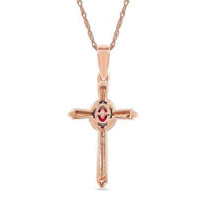Oval Ruby and 0.05 CT. T.W. Natural Diamond Frame Layered Cross Pendant in 10K Rose Gold