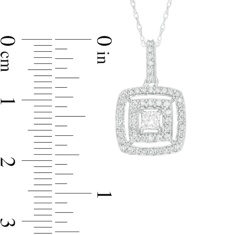 0.5 CT. T.W. Princess-Cut Natural Diamond Double Frame Pendant in 10K White Gold