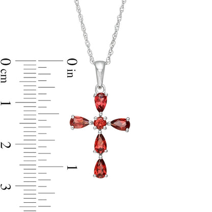 Pear-Shaped and Round Garnet Cross Pendant in Sterling Silver