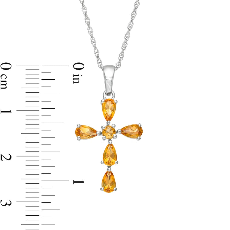 Pear-Shaped and Round Citrine Cross Pendant in Sterling Silver